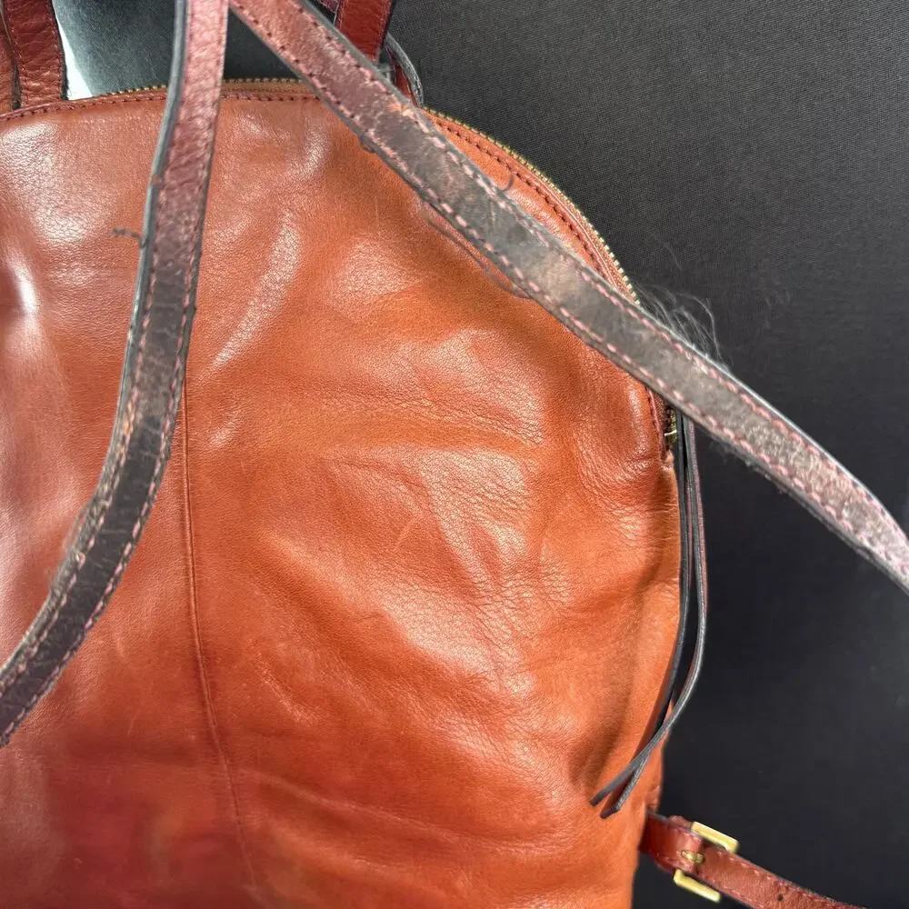 Margot New York Camille Backpack Bag Brown Tan Leather Turnlock Adjustable FLAW